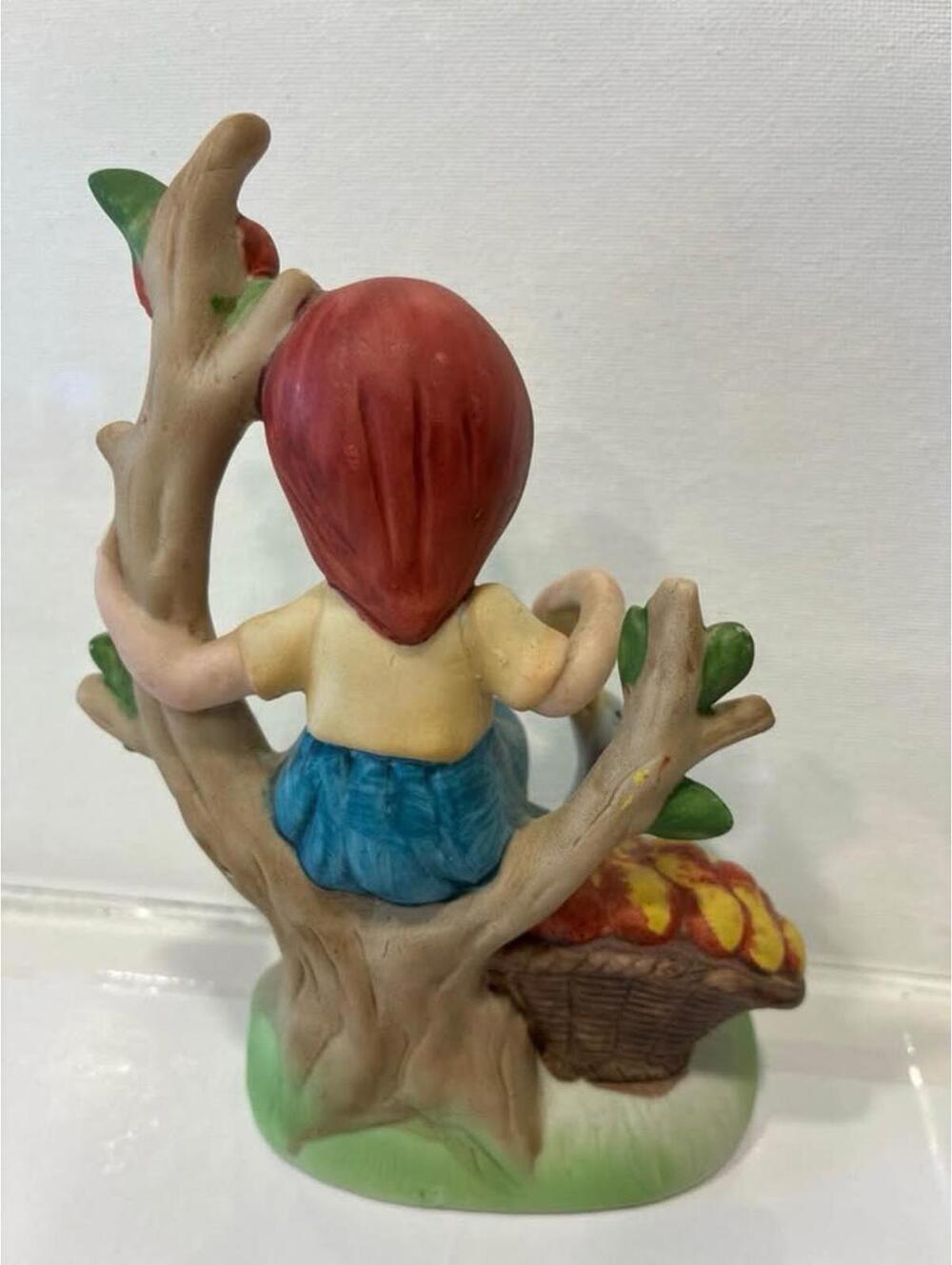 Vintage Porcelain Figurine Farm Girl on Peach Tree Feeding A Duck - Picture 2 of 2